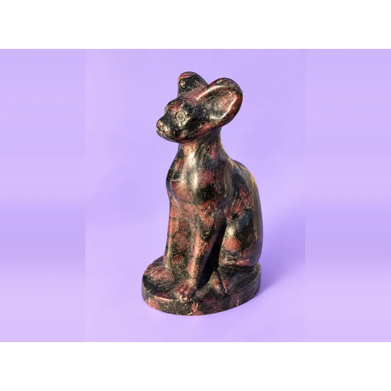Garnet in Matrix, Sphynx Cat Carving