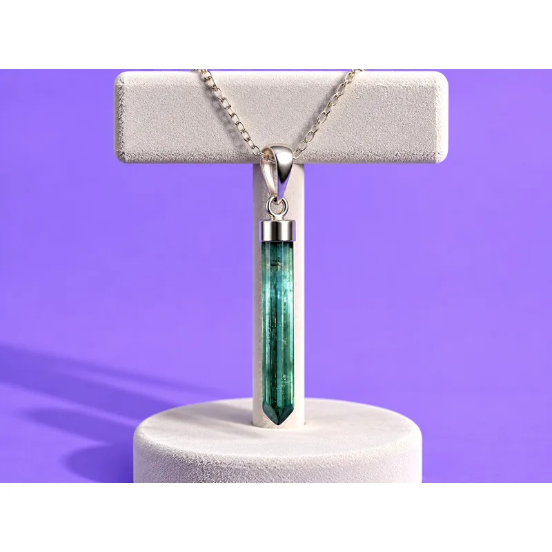 Blue Green Turmaline Silver Pendant 